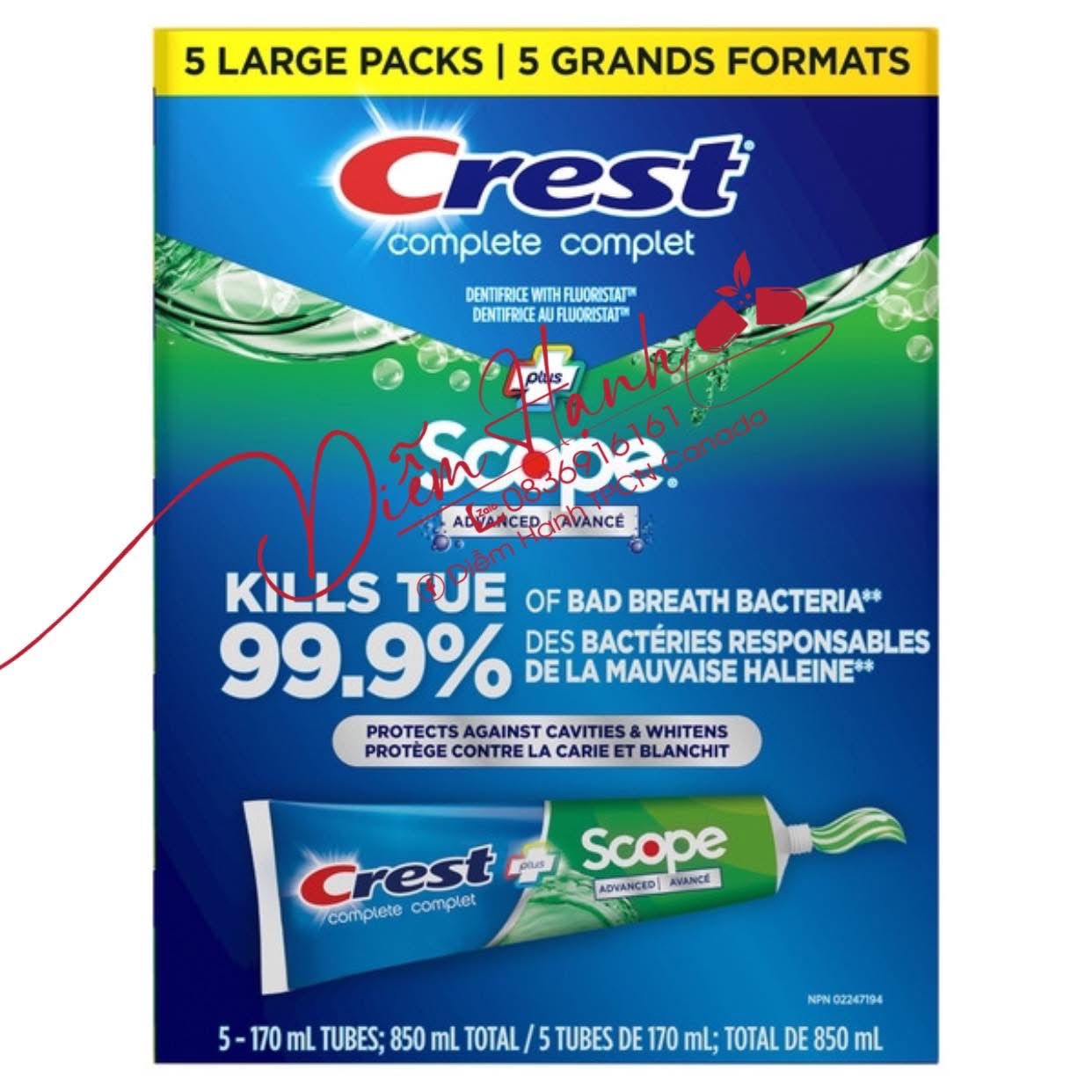 Kem đánh răng Crest Scope Whitening set 5 tuýp * 170ml