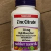 Viên uống bổ sung Kẽm Zinc Citrate 50mg - webber naturals - hộp 400 viên