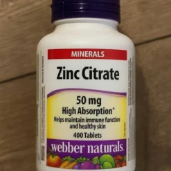 Viên uống bổ sung Kẽm Zinc Citrate 50mg - webber naturals - hộp 400 viên