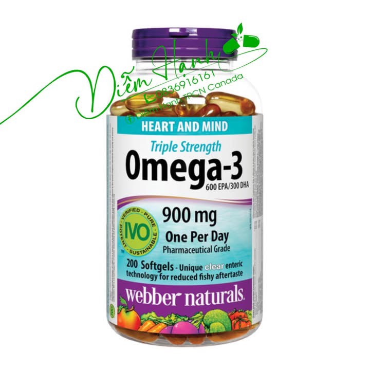 Dầu cá Omega 3 Triple Strength 900mg cung cấp 600mg EPA và 300mg DHA - 200 viên